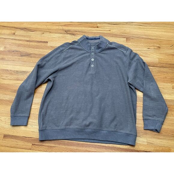 Tommy Bahama Men's Sweatshirt Henley Gray 100% Cotton Pullover Long Sleeve - Picture 1 of 11